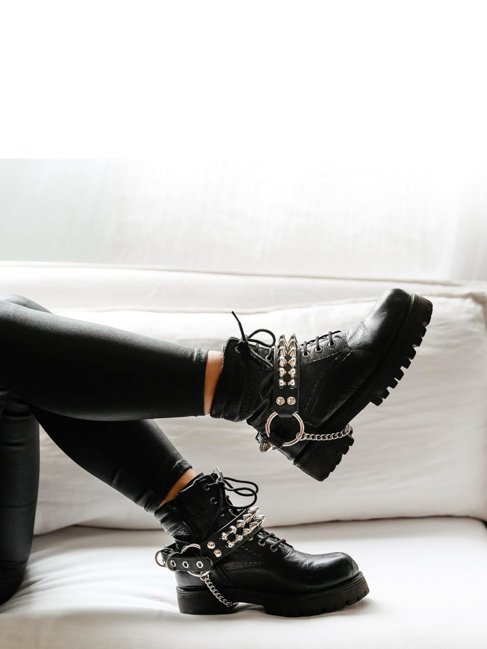 Leather Bootstraps anklets black leather metal studs nwot 80s punk - Picture 3 of 9